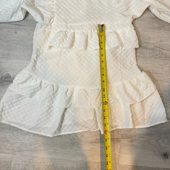Ruffled White Mini Dress with Puffy Sleeves Size S - Summer Wedding Shower - Picture 13 of 16